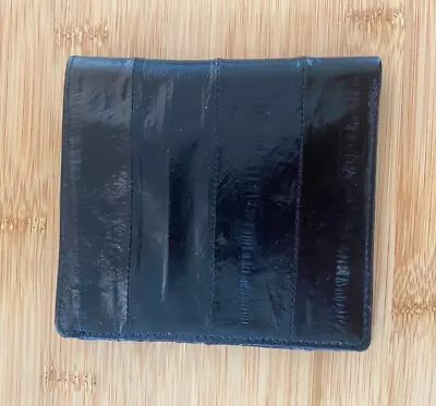 VTG Genuine Eel Skin Leather Fold Over Wallet Black 4.5  X 4  X  .25   NOS • $21