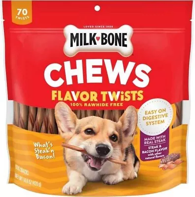 Milk-Bone Easy Steak & Bacon Flavor Twists Rawhide Free Dog Chews Bag 70ct • $19.99