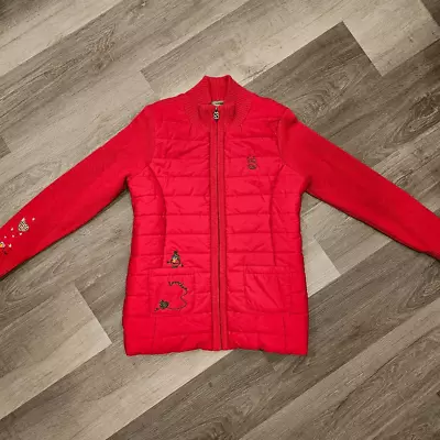 Sesame Street Elmo Red Puffer Jacket Size Medium Knit Womens • $50