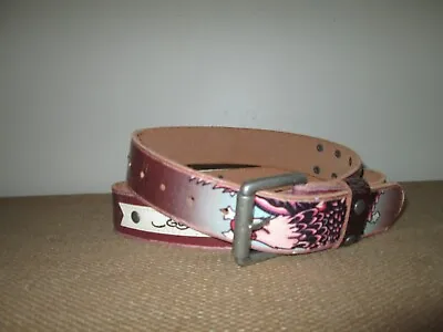 Unisex ED HARDY Y2K Brown Leather Belt W/ Eagle Patch Size L • $44.89