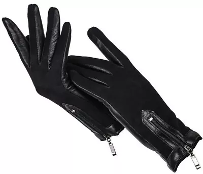 Zipper Leather Women Gloves Matte Solid Wrist Length Fashion Outdoor Sports Warm • $39.09