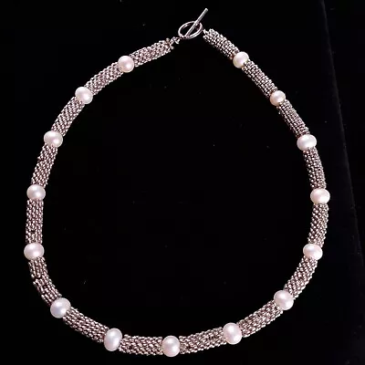 Sterling Silver Pearl Necklace 61g 18  Estate Chunky Modernist Baroque Choker • $3.99