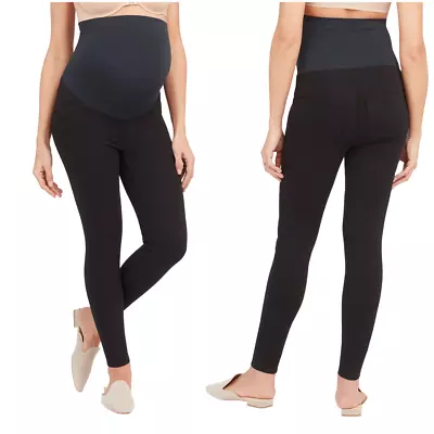 Spanx Mama Ankle Jean-ish Leggings Black Maternity M Medium Stretch Denim Pocket • $39.50