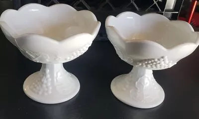 2 Vintage Milk Glass Indiana Glass Co Harvest Grape Candle Holders • $10