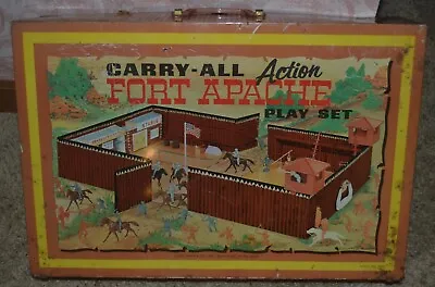 1968 MARX FORT APACHE CARRY ALL ACTION PARTIAL SET W/ TIN CASE #4685 • $118.99