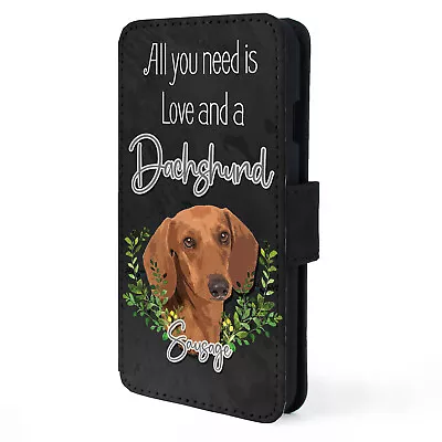 Personalised Tan Dachshund IPhone Case Custom Dog Flip Phone Cover Wallet ND20 • £12.95