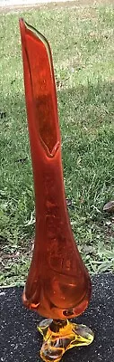 Vintage Viking Glass 22” Swung Vase 3 Toe Footed Persimmon Orange • $125