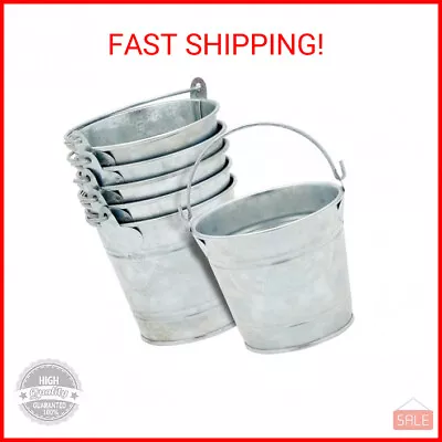 6 Pack Small Galvanized Metal Buckets With Handles Mini Tin Pails For Party Fav • $17.90