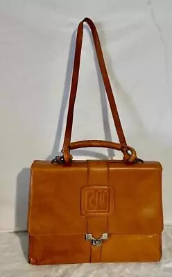 Vintage RM Purse Messenger Style CARMEL Leather W Handle SHOULDER Cross Body • $28