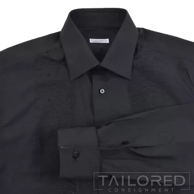 ZILLI Solid Black 100% Cotton Textured Mens Luxury Dress Shirt - 16 • $95