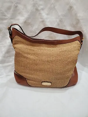 Michael Kors Straw And Brown Tote Sized Purse Bag Basket Weave • $34.99