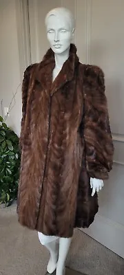 Stunning Brown Swing Real Mink Fur Coat Knee Length Sz L-XL • $499.99