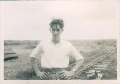 Photo 1949 Singapore RAF Police Officer Off Duty Near Railway Tracks • £6.74