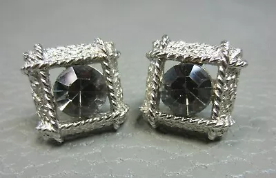 Mid Century Modern Reticulated Grey Stone White Gold Plated Cufflinks  • $19.95