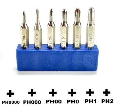 Cross/Philips Micro Screwdriver Bits PH0000/PH000/PH00/PH0/PH1/PH2 4mm Hex Shank • $8.95