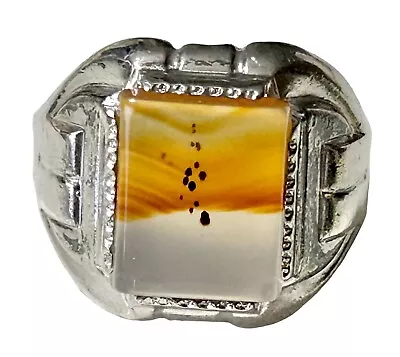 Men’s Art Deco Clark Coombs Sterling Silver Agate Signet Ring Size 7.5 • $119