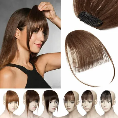 $14.11 • Buy Air Bangs 100% Human Real Hair Extensions Clip In Front Fringe Hairpiece US SALE