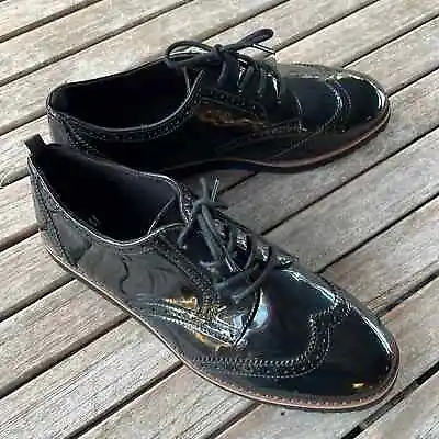NEW H&M Black Patent Vegan Leather Wing Tip Loafers • $29