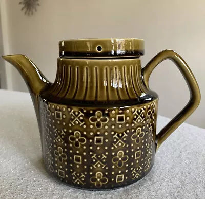 Vintage Sadler England Ceramic Tea Pot Olive Green Calico MCM • $22