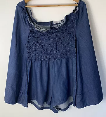 $24.95 • Buy Alice McCall Too Good Playsuit Blue Denim Oversize Bell Sleeves Size 10 12