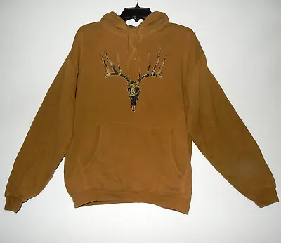 Cabelas Mens Hoodie L Brown Sweatshirt Moose Deer Hunting Field Camouflage Camo • $24.99
