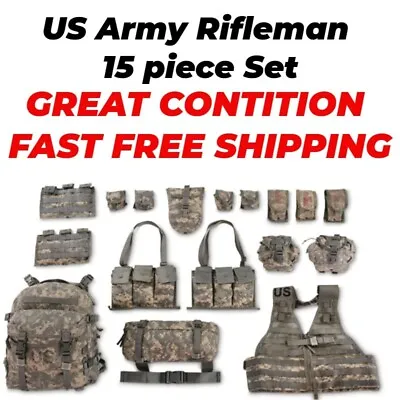 Backpack US Army Rifleman Set System Molle 2 Assault Pack 15 Pc GREAT CONDITION • $59.99