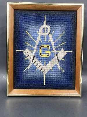 VTG Freemason Templar Cross Stitch Framed Needlepoint Masonic Lodge Wall Decor • $34.95