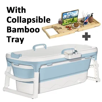 Portable Folding Bathtub For Adult Soak Spa Tub With Collapsible Bamboo Tray • $122.99
