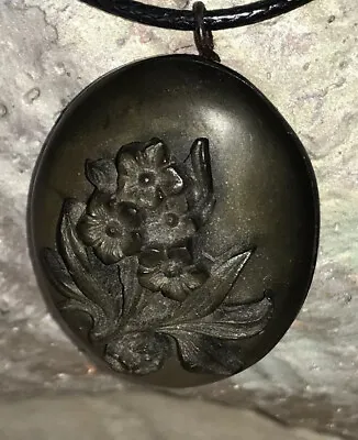 Antique Victorian Mourning Locket Necklace Vulcanite  • $159