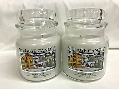 Village Candle (2) ASPEN HOLIDAY 16 Oz Candle 2 Wick Juniper Berries Peppermint • $29.99