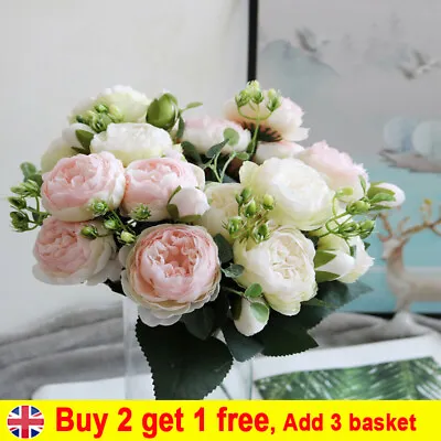 £2.67 • Buy 9 Heads Artificial Flowers Silk Peony Bouquet Fake Rose Wedding Home Party VV UK
