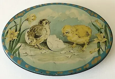 Vintage Antique Rare TinDeco Easter Baby Chicks Hatching Daffodil Tin Deco Oval • $69.99