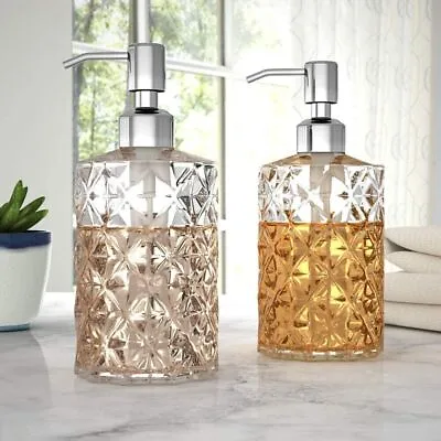 Set Of 2 Empty Glass Soap Dispenser Set For Bathroom Wash Basin Liquid Handwash • $107.06