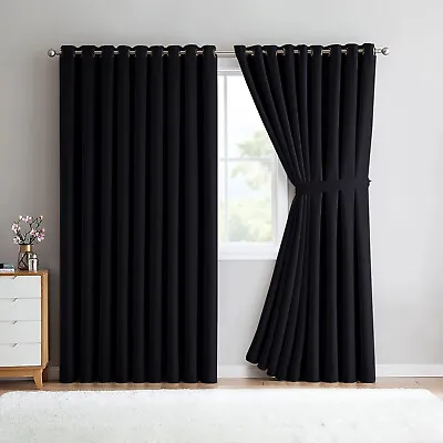 Blackout Eyelet Curtains Thermal Ready Made Eyelet Ring Door Window Curtain Pair • £29.50