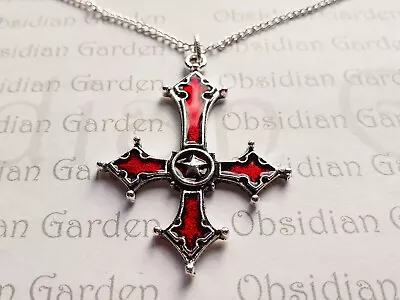Gothic Red Inverted Cross Pendant Necklace • £5.99