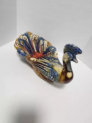 Colorful Midcentury Modern Pottery Peacock Catch Entryway Dish Home Decor 14.75  • $65