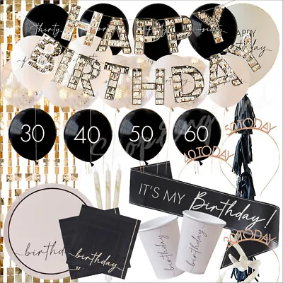 Champagne Gold 30th 40th 50th 60th Birthday Party Decor Sash Headband Tableware • £5.95