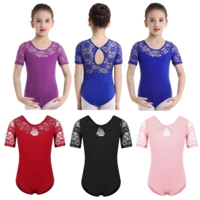 £4.16 • Buy UK Girls Ballet Dance Leotard Kid Gymnastics Floral Lace Short Sleeves Jumpsuits