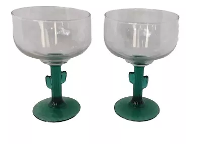 Margarita Glasses Green Stem Saguaro Cactus 16oz • $24