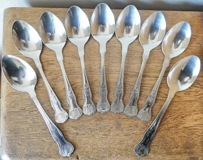 £1 • Buy Vintage Viners Sheffield Stainless Kings Pattern Set 7 Dessert 2 Serving Spoons