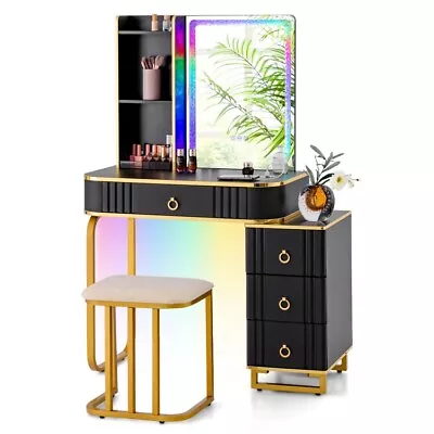 3-in-1 Vanity Makeup Table & Stool Set Lighted Mirror Table W/ Charging Station • $227.98