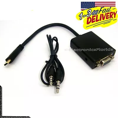 1080P PC Mini HDMI To VGA HDTV Video Converter Adapter Cable 3.5 Audio Cable • $10.66