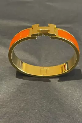 Hermes Enamel Narrow Clic Clac H Bracelet In Orange • $499.99