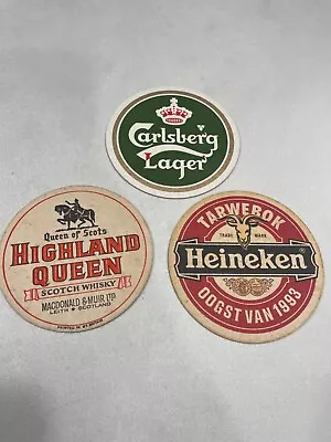 3 X Cardboard Coasters Round Beer Coasters Heineken Highland Queen Carlsberg • $8