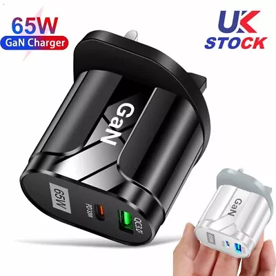 65W GaN Fast Quick Charger PD Type-C USB QC 3.0 Wall Charger Adapter UK Plug • £8.79