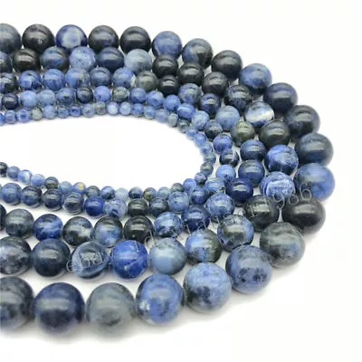 Natural Gemstone Blue Sodalite Round Loose Beads 4 6 8 10 12mm Jewelry Making • $4.29