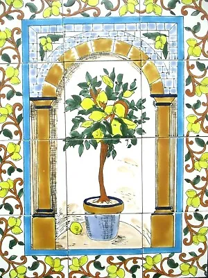 24  X 18  Hand Painted Ceramic Tile Art Mural  Mosaic Wall Lemon Tree BACKSPLASH • £91.60