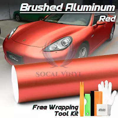 Premium Brushed Aluminum Red Steel Vinyl Wrap Sticker Decal Film Air Release • $4.99