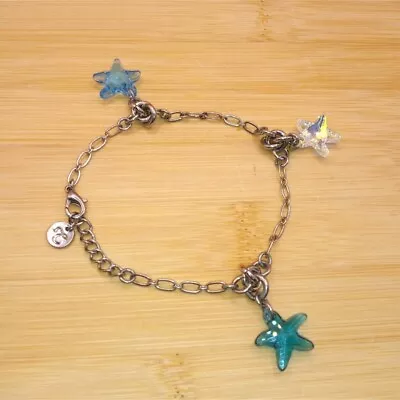 Blue And Yellow Iridescent Crystal Starfish Charm Cable Chain 'Q  Tag Bracelet • $10