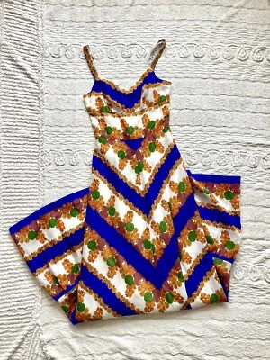 £15 • Buy Vintage Maxi Ditsy Dress Indigo Cotton Print 60s 70s